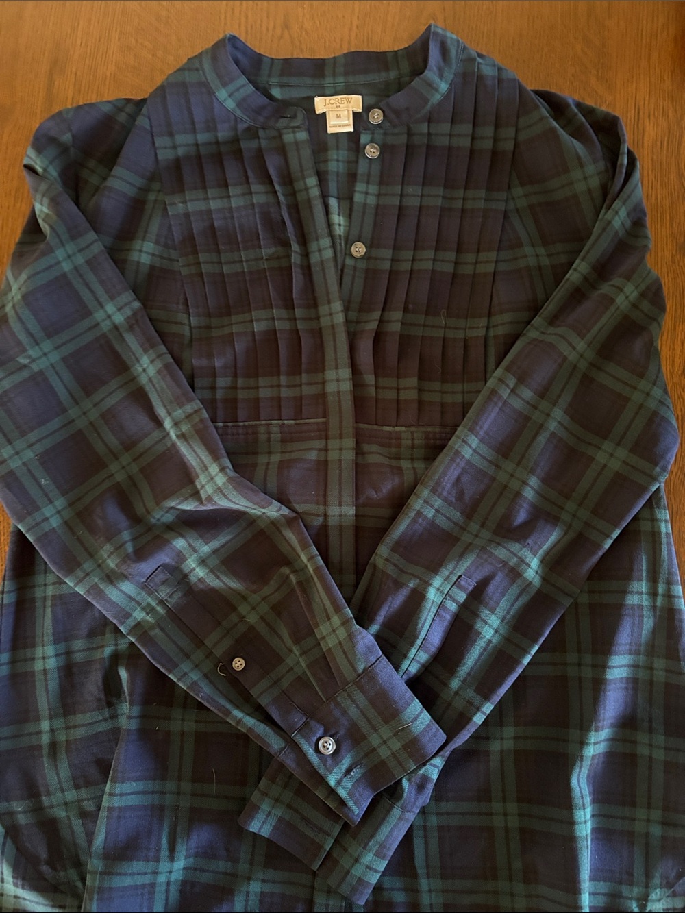 J. Crew Women's Tartan plaid blouse with pintuck pleat detail Size Medium